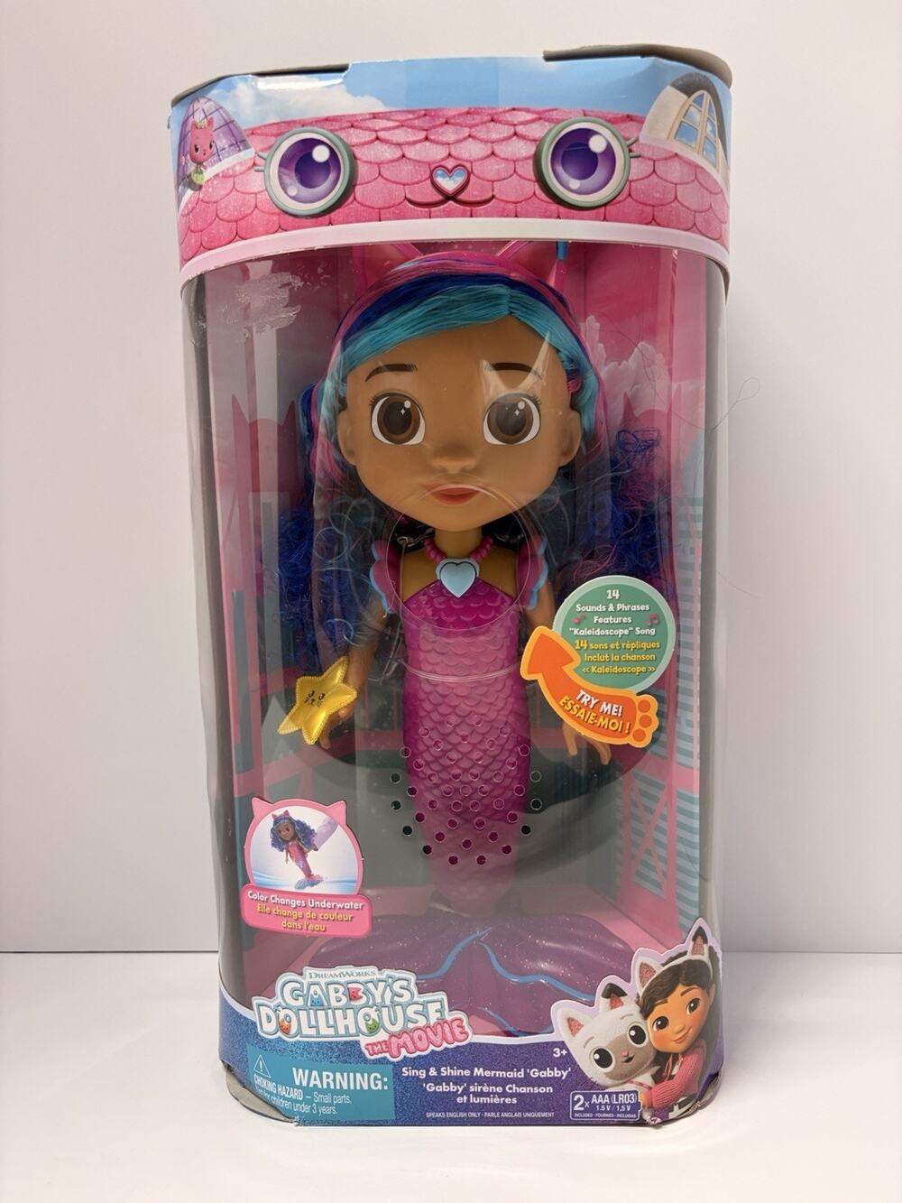 Gabby's Dollhouse The Movie Sing & Shine Mermaid Gabby Doll Lights Sounds NIB